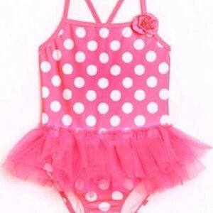 Pink Polka Dot Tutu Swimsuit For Babygirls